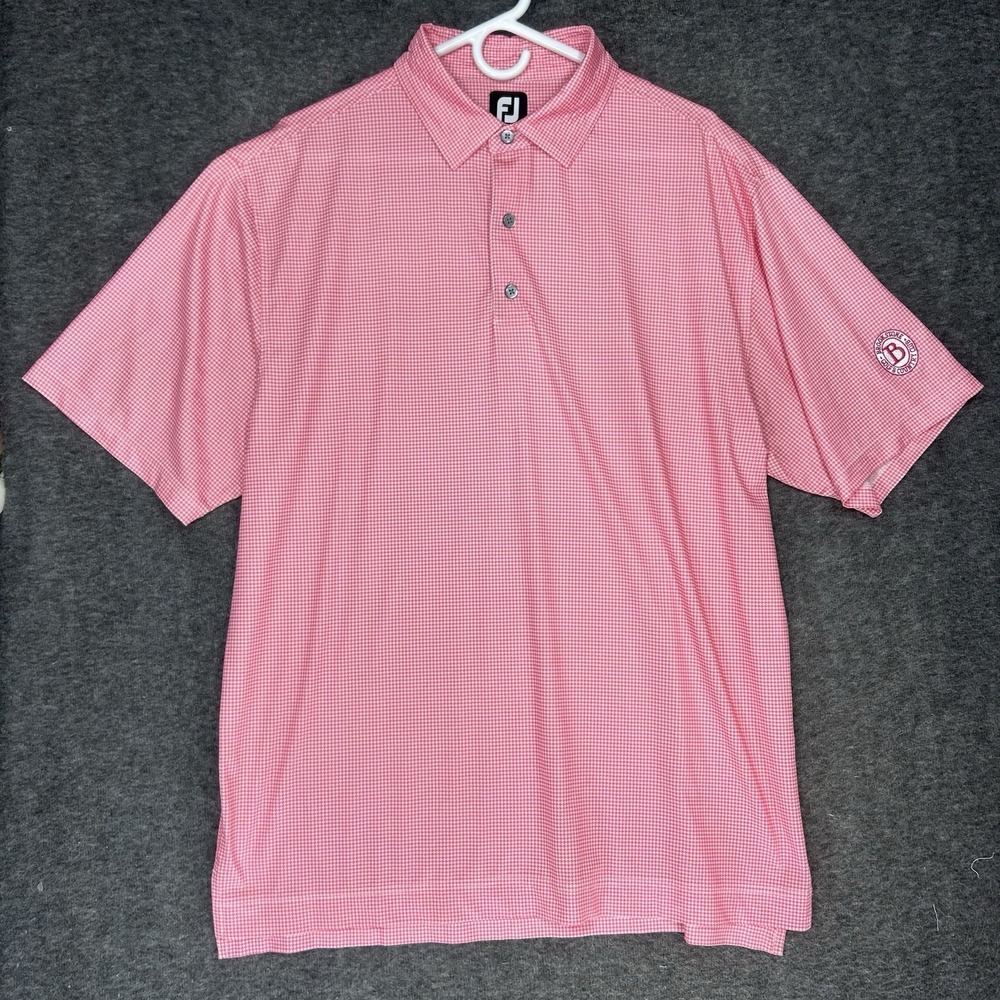 FootJoy Golf Polo Shirt Mens Large Pink White Houndstooth Brookstone Golf‎ & CC - Picture 2 of 12